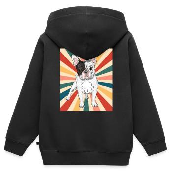 Mignon Français Bulldog Dog Race 80s 90s Style Rétro - Sweat Premium à capuche zippé enfant bio - noir - Dos - AI Model Kid Male (0cm)