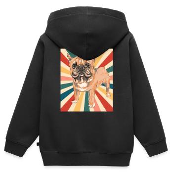 Mignon Français Bulldog Dog Race 80s 90s Style Rétro - Sweat Premium à capuche zippé enfant bio - noir - Dos - AI Model Kid Male (0cm)