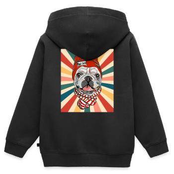 Mignon Français Bulldog Dog Race 80s 90s Style Rétro - Sweat Premium à capuche zippé enfant bio - noir - Dos - AI Model Kid Male (0cm)
