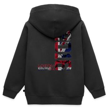 ANGLETERRE ÉDITION LIMITÉE 2016 ROYAUME-UNI 9E ANNIVERSAIRE - Sweat Premium à capuche zippé enfant bio - noir - Dos - AI Model Kid Male (0cm)