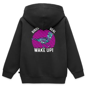 Les oiseaux ne sont pas réels - Sweat Premium à capuche zippé enfant bio - noir - Dos - AI Model Kid Male (0cm)