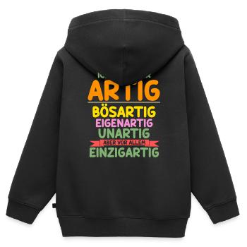 Ich Bin Immer Artig - Kinder Premium Organic Zip Hoodie - Schwarz - Hinten - AI Model Kid Male (0cm)