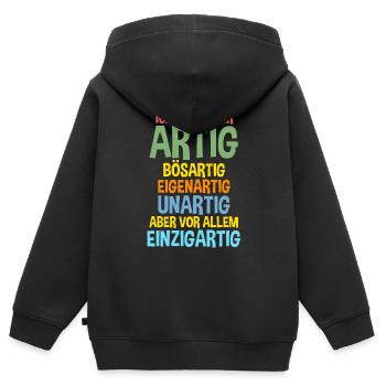 Ich Bin Immer Artig - Kinder Premium Organic Zip Hoodie - Schwarz - Hinten - AI Model Kid Male (0cm)
