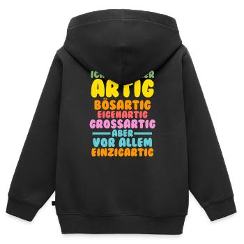 Ich Bin Immer Artig - Kinder Premium Organic Zip Hoodie - Schwarz - Hinten - AI Model Kid Male (0cm)