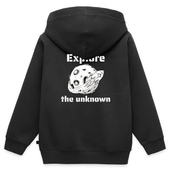 Explore The Unknown Retro Outer Space Designs - Kids Premium Organic Zip-up Hoodie - black - Back - AI Model Kid Male (0cm)