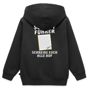 SCHRIFTFÜHRER - Kinder Premium Organic Zip Hoodie - Schwarz - Hinten - AI Model Kid Male (0cm)