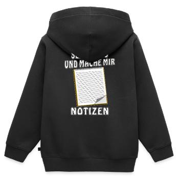 NOTIZBLOCK SEHE ALLES MACHE MIR NOTIZEN - Kinder Premium Organic Zip Hoodie - Schwarz - Hinten - AI Model Kid Male (0cm)