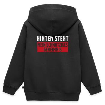 À l’arrière, c’est mon sale secret - Sweat Premium à capuche zippé enfant bio - noir - Dos - AI Model Kid Male (0cm)