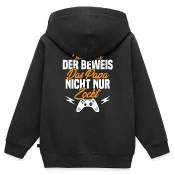 Ich Bin der Beweis das Papa Nicht nur zockt - Kinder Premium Organic Zip Hoodie - Schwarz - Hinten - AI Model Kid Male (0cm)