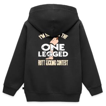 For One Legged Butt Kicking Contest Prosthesis - Kinder Premium Organic Zip Hoodie - Schwarz - Hinten - AI Model Kid Male (0cm)