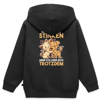 Deine Fürze stinken aber Ich liebe Dich - Kinder Premium Organic Zip Hoodie - Schwarz - Hinten - AI Model Kid Male (0cm)