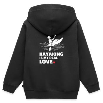 Ich Liebe Kajakfahren - Kinder Premium Organic Zip Hoodie - Schwarz - Hinten - AI Model Kid Male (0cm)