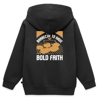 ES IST BARBECUE, MUTIGEN GLAUBEN ZU HABEN - Kinder Premium Organic Zip Hoodie - Schwarz - Hinten - AI Model Kid Male (0cm)