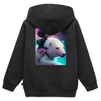 Schwarzes Mädchen reitet auf Eisbär - Kinder Premium Organic Zip Hoodie - Schwarz - Hinten - AI Model Kid Male (0cm)