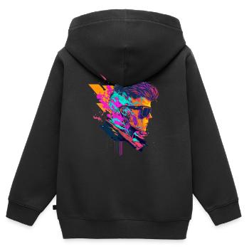 Pop-Art Rocker mit Sonnenbrille Abstrakte Kunst - Kinder Premium Organic Zip Hoodie - Schwarz - Hinten - AI Model Kid Male (0cm)