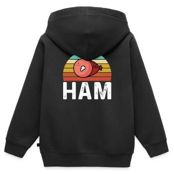 Schinken - Kinder Premium Organic Zip Hoodie - Schwarz - Hinten - AI Model Kid Male (0cm)