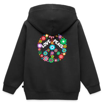 Peace Flowerpower Hippie Love Friedenszeichen - Kinder Premium Organic Zip Hoodie - Schwarz - Hinten - AI Model Kid Male (0cm)