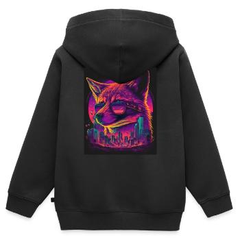 Rétro Futuriste Synthwave Fox - Sweat Premium à capuche zippé enfant bio - noir - Dos - AI Model Kid Male (0cm)