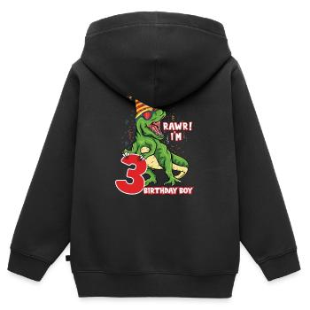 Rawr je suis 3 Birthday Boy Dinosaur Saurus Lover - Sweat Premium à capuche zippé enfant bio - noir - Dos - AI Model Kid Male (0cm)