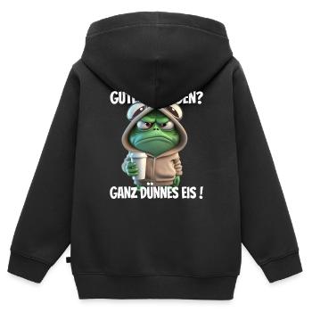 Guten Morgen? Ganz dünnes Eis! Lustiger Frosch - Kinder Premium Organic Zip Hoodie - Schwarz - Hinten - AI Model Kid Male (0cm)