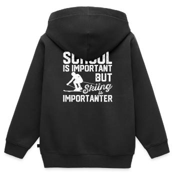 Schule ist wichtig, aber Skifahren ist wichtiger - Kinder Premium Organic Zip Hoodie - Schwarz - Hinten - AI Model Kid Male (0cm)