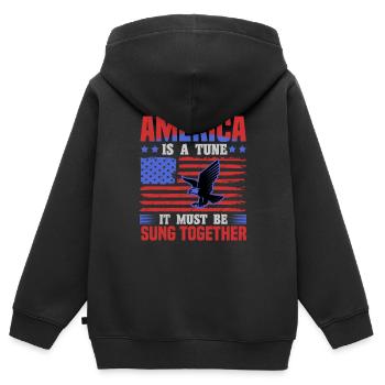 AMERIKA IST EINE MELODIE, DIE ZUSAMMEN GESUNGEN WERDEN MUSS 2 - Kinder Premium Organic Zip Hoodie - Schwarz - Hinten - AI Model Kid Male (0cm)