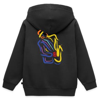 Abstract Saxophonist Jazz Musician - For Saxophone - Kinder Premium Organic Zip Hoodie - Schwarz - Hinten - AI Model Kid Male (0cm)