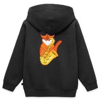 Funny Cat Wearing Sunglasses Playing Saxophone For - Kinder Premium Organic Zip Hoodie - Schwarz - Hinten - AI Model Kid Male (0cm)
