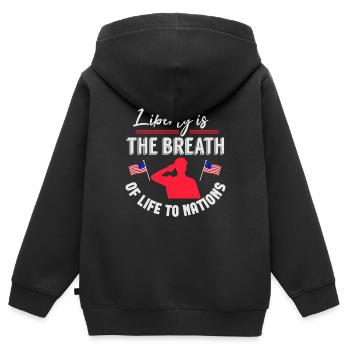 FREIHEIT IST DER ATEM DES LEBENS FÜR NATIONEN - Kinder Premium Organic Zip Hoodie - Schwarz - Hinten - AI Model Kid Male (0cm)