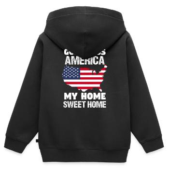 DIEU BÉNISSE L’AMÉRIQUE MA MAISON DOUCE HOM - Sweat Premium à capuche zippé enfant bio - noir - Dos - AI Model Kid Male (0cm)