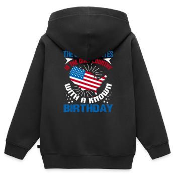 DIE VEREINIGTEN STAATEN SIND DAS EINZIGE LAND MIT EINEM BEKANNTEN - Kinder Premium Organic Zip Hoodie - Schwarz - Hinten - AI Model Kid Male (0cm)