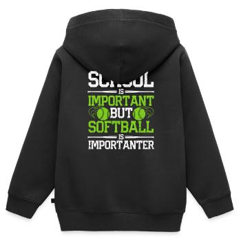 Schule ist wichtig, aber Softball noch wichtiger - Kinder Premium Organic Zip Hoodie - Schwarz - Hinten - AI Model Kid Male (0cm)