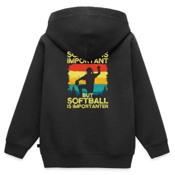 Schule ist wichtig, aber Softball ist wichtiger - Kinder Premium Organic Zip Hoodie - Schwarz - Hinten - AI Model Kid Male (0cm)