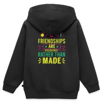 FREUNDSCHAFTEN WERDEN EHER ENTDECKT ALS GESCHLOSSEN - Kinder Premium Organic Zip Hoodie - Schwarz - Hinten - AI Model Kid Male (0cm)