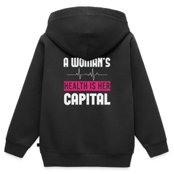 EINE FRAU IST GESUND IST IHR KAPITAL - Kinder Premium Organic Zip Hoodie - Schwarz - Hinten - AI Model Kid Male (0cm)