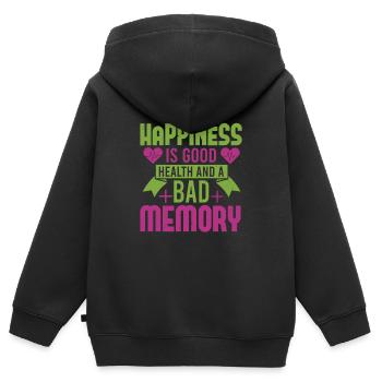 HAPPINES IST GUT GESUND UND EIN SCHLECHTES GEDÄCHTNIS - Kinder Premium Organic Zip Hoodie - Schwarz - Hinten - AI Model Kid Male (0cm)