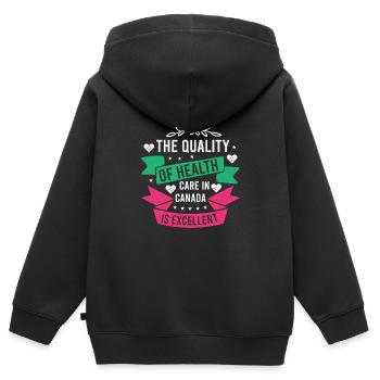 LA QUALITÉ DES SOINS DE SANTÉ AU CANADA EST EXCELLENTE - Sweat Premium à capuche zippé enfant bio - noir - Dos - AI Model Kid Male (0cm)