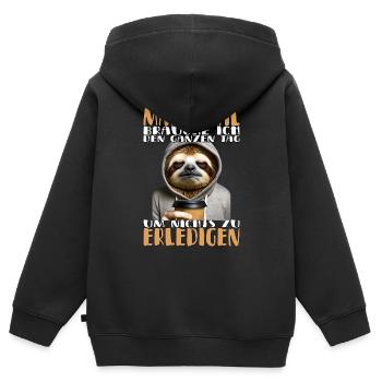 Manchmal brauche ich den ganzen Tag - Faultier - Kinder Premium Organic Zip Hoodie - Schwarz - Hinten - AI Model Kid Male (0cm)