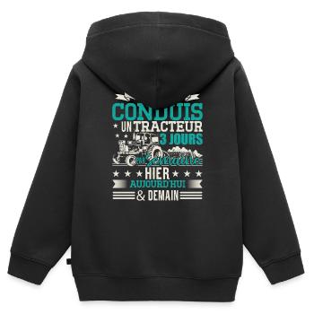 Fermier Agriculteur Humour Tracteur - Sweat Premium à capuche zippé enfant bio - noir - Dos - AI Model Kid Male (0cm)