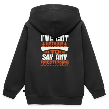 ICH HABE KEINE FRAGEN ZU SAGEN - Kinder Premium Organic Zip Hoodie - Schwarz - Hinten - AI Model Kid Male (0cm)