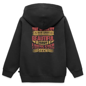 DER TRAURIGSTE UND SCHÖNSTE ANBLICK, DEN ICH JE HATTE - Kinder Premium Organic Zip Hoodie - Schwarz - Hinten - AI Model Kid Male (0cm)