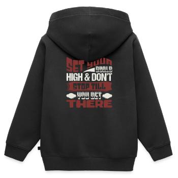 RÉGLEZ VOTRE HAUT ET NE VOUS ARRÊTEZ PAS JUSQU’À LÀ - Sweat Premium à capuche zippé enfant bio - noir - Dos - AI Model Kid Male (0cm)