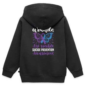 Toutes les blessures ne sont pas visibles Prévention du suicide en guerre - Sweat Premium à capuche zippé enfant bio - noir - Dos - AI Model Kid Male (0cm)