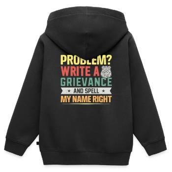 Problème? rédiger un grief .. Prison - Sweat Premium à capuche zippé enfant bio - noir - Dos - AI Model Kid Male (0cm)
