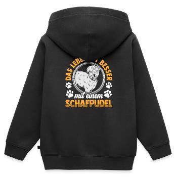 Leben mit Schafpudel altdeutscher Hütepudel - Kinder Premium Organic Zip Hoodie - Schwarz - Hinten - AI Model Kid Male (0cm)
