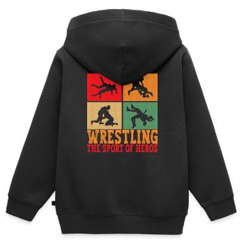 Wrestling Ringen Ringer - Kinder Premium Organic Zip Hoodie - Schwarz - Hinten - AI Model Kid Male (0cm)