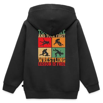 Wrestling Ringen Ringer - Kinder Premium Organic Zip Hoodie - Schwarz - Hinten - AI Model Kid Male (0cm)
