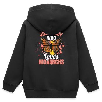Enfants Monarque Papillon - Sweat Premium à capuche zippé enfant bio - noir - Dos - AI Model Kid Male (0cm)