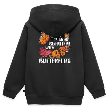 Monarque papillon - Sweat Premium à capuche zippé enfant bio - noir - Dos - AI Model Kid Male (0cm)