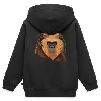 Singe - Visage de singe - Sweat Premium à capuche zippé enfant bio - noir - Dos - AI Model Kid Male (0cm)